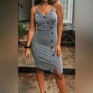 Caution to the Wind Black and white striped midi dress